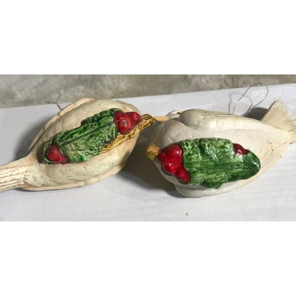 Dove Birds Christmas Tree Ornament Holly Accents Hard Plastic - Picture 4 of 12